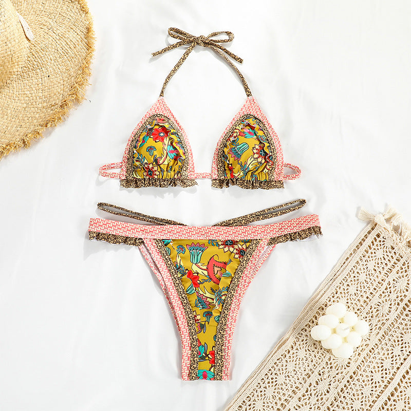 Strap Split Swimsuit Women Sexy Patchwork Backless Print Bikini Bella Mia